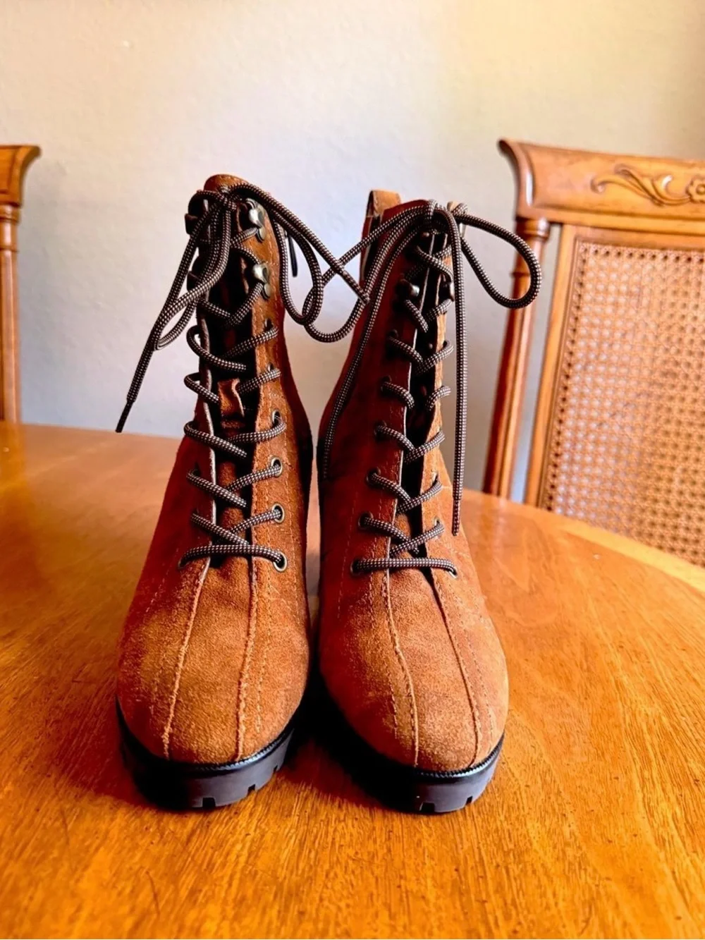PAIGE Tan Suede Lace-Up Block Heel Ankle Boots Brand New Retail Price $398